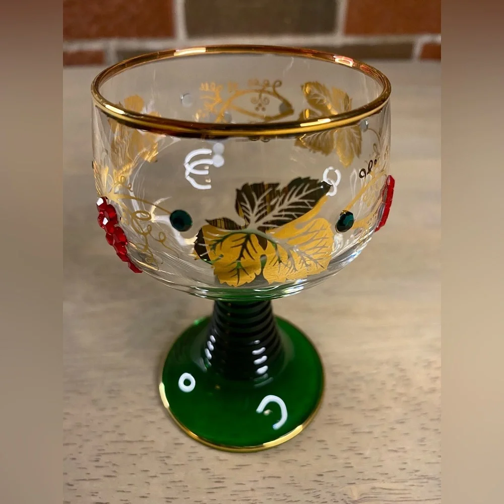 Bockling Roemer Germany Goblet‎ Gold Inlay Green Stem Vintage
